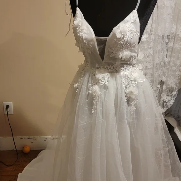 silver beach wedding dresses Beach Wedding Dress,Tulle A-line Wedding Dress,WD00665, US26W / Champagne